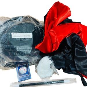 Blue Panda Magician Costume Set Cape Hat Wand Gloves Cards Black Red LJ-CHAPN